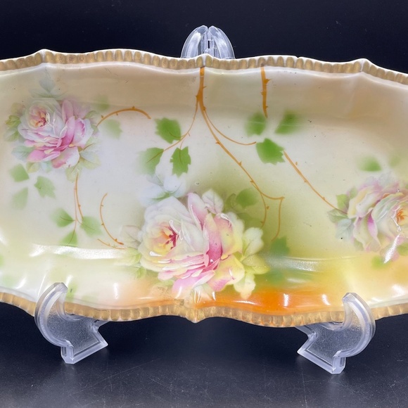 Royal Rudolstadt Prussia Pink Roses Antique Celery Serving Dish - Picture 2 of 9